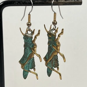 Cricket Earrings Pierced Insect Dangle Copper & Gold Tone - Picture 1 of 5