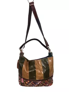 Ameri Cuero Parche Trabajo Tejido Bolso de Hombro Cartera Bandolera Colorido BONITO - Imagen 1 de 9