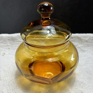 Vintage Covered Dish Optic Amber Candy or Trinket Marked Italy 6" - Picture 1 of 5