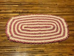 Vintage Handmade Crochet Rug Pink And White Oval Area Rug 47 X 29 Inch - Picture 1 of 5