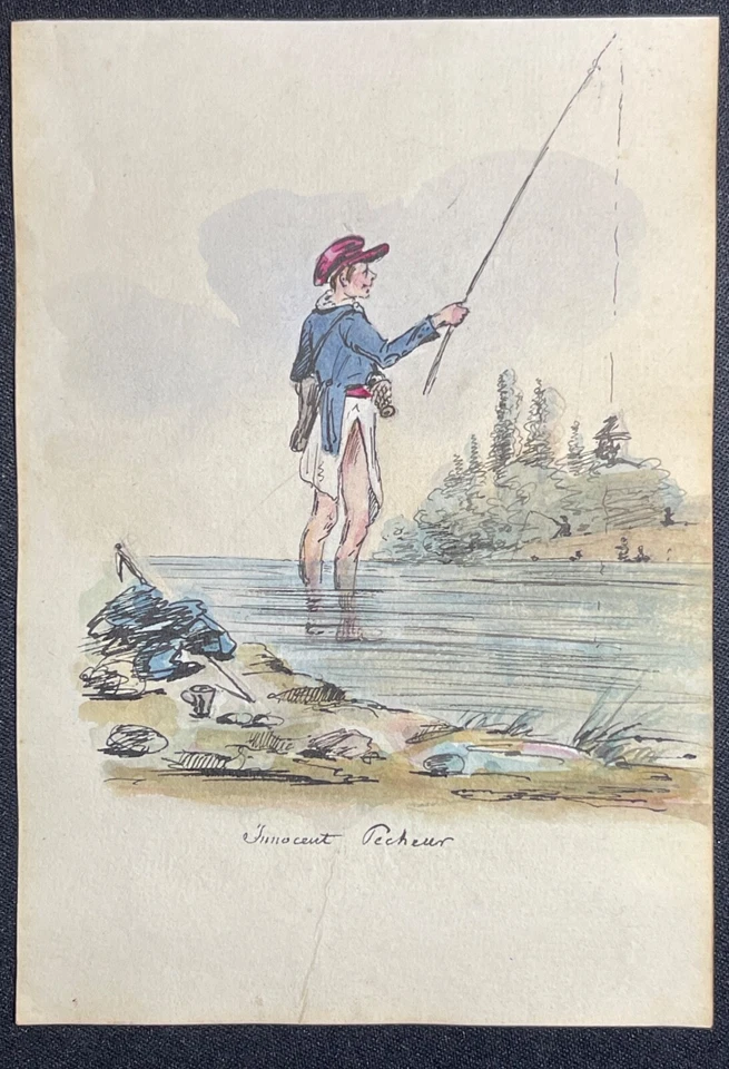 ✒ DESSIN ROMANTIQUE Henry MONNIER - Innocent pêcheur - Photo 1/1