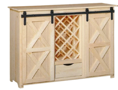 NUEVO AMISH Pino Macizo Sin Acabar | Gabinete de Vino | Puerta de Granero | ¡Casa de Campo Moderna! Foto 1 de 2