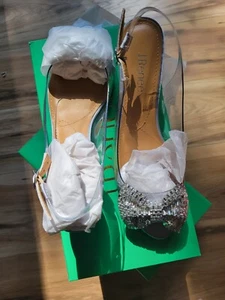 J Renee Clear Vinyl Slingback Heels Size 9 M Silver - Picture 1 of 8