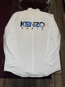 New Mens KENZO Large Logo Long Sleeve Formal/casual Collared Shirt White LARGE - Picture 1 of 10