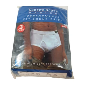 3 Pack Andrew Scott Performance Fly Front White Briefs Sz L Mens Underwear White - Picture 1 of 4