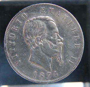 Italy,Italia 5 Lire,1874 Silver Coin(0.900),Milano.(e) - Picture 1 of 2