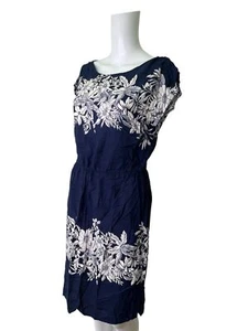 RED HERRING Dress Size Medium 12 Navy Blue Floral Summer Stretch Womens EU40 - Picture 1 of 10