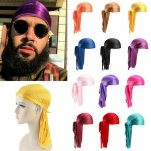 ~ Premium Silky Durag Satin Wave Cap Men's Women's Doo Rag Hat Bonnet Head Wrap - Picture 1 of 41