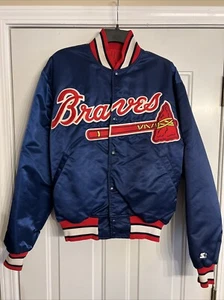 Vintage Large 90s Starter Diamond Collection Atlanta Braves MLB Satin Jacket - Picture 1 of 13