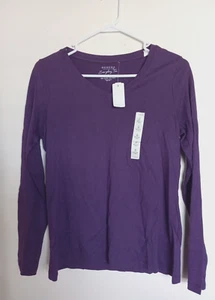 NWT Sonoma Womens Everyday Tee Purple V Neck Long Sleeve Cotton Tee Shirt S - Picture 1 of 3