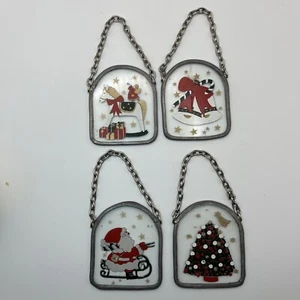 Vintage umgekehrt bemaltes Buntglasfenster Weihnachtsschmuck - Bild 1 von 3