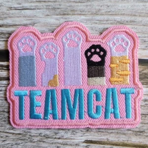 Team Cat Cute Kitten Toebeans Pink Embroidered Iron on Patch - Picture 1 of 2