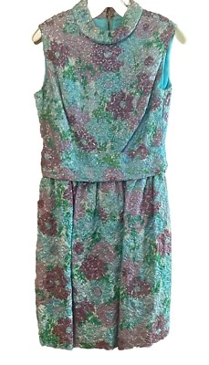 Vintage 50’s Floral Pink/Green/Aqua/Purple Sequin Sleeveless Cocktail Dress - Image 1 of 4