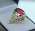 3ct Oval Lab Created Pinkvruby Women Unique Wedding Ring 14k Yellow Gold Plated