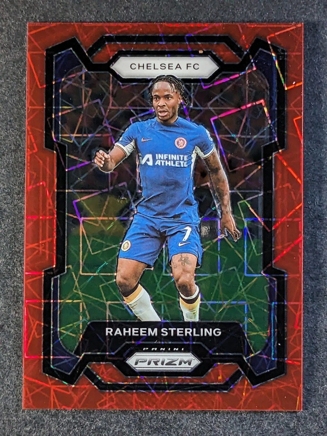 2023-24 Panini Prizm Premier League RAHEEM STERLING /49 Red Lazer Chelsea FC