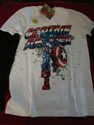 New Licensed Marvel Captain America White Boys Jr Long Sleeve T-shirt Size Med - Image 1 of 4