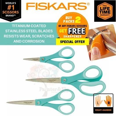 Tesoura Fiskars Titanium genuína ergonômica softgrip tesouras, 3 pares 8", 7" e 5" - Imagem 1 de 4