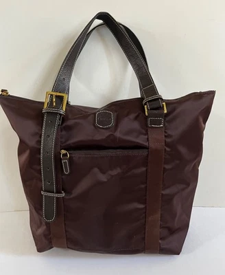 Bolso de Mano Bric's Sportina Marrón Nylon Cuero Correas Bolsillos con Cremallera 18 x15 x5 " Foto 1 de 4