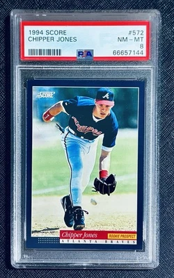 1994 CHIPPER JONES SCORE ROOKIE PROSPECTS #572 PSA 8 EX-MT ATLANTA BRAVES - Image 1 of 2