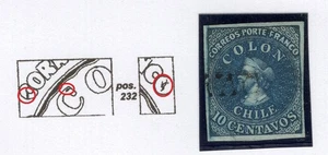 CHILE 1861 Last London printing 10c RETOUCHED position 232 - Picture 1 of 1
