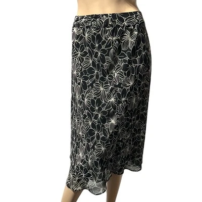 Covington Skirt Midi A-Line Black & White Floral  Print Size 14 P Petite NWT - Image 1 of 4