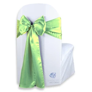 10 pcs Satin Chair Cover Bow Sash 108"x8" - Apple Green - Wedding Party pt - Picture 1 of 5