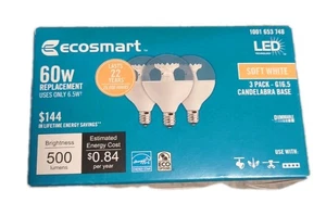 Ecosmart 60 W 16.5 Candelabra Base Three Pack Dimmable LED - Picture 1 of 1