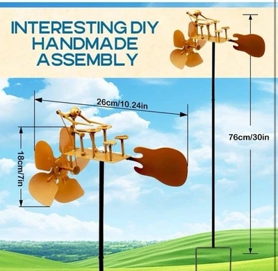 Escultura de molino de viento baterista de metal hecha a mano, música percusionista de rock impulsada por el viento Foto 1 de 4