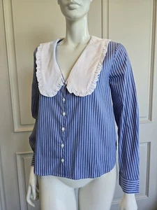 Camicia blu mango a righe manica lunga collo oversize scollo a V blu bloise taglia M nuova con etichetta - Foto 1 di 7