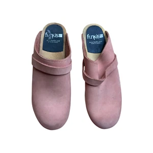 Funkis Peach Leather Swedish Clogs Wooden Heel Slip On Shoes Size 37 EU AUS 6 - Picture 1 of 10