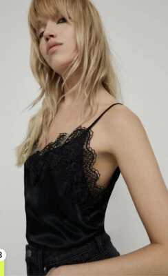 Warehouse Satin Lace Cami Vest Sexy Tank Top In Black UK 8. RRP £28. BNWT! - Image 1 of 4