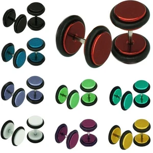 1 Paar Fakeplugs Fake Plug Plugs schwarz weiß mit Gummiring - Bild 1 von 10