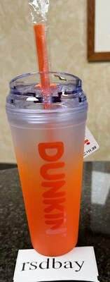 Dunkin' Summer 2024 Ombre Plastic Insulated 24oz Tumbler ORANGE NWT - Image 1 of 4