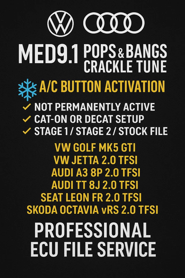 VW Audi MED9.1 A/C Button Activated Pops & Bangs / Crackle Tune – File Service - - Image 1 of 1