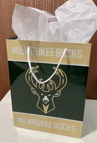 Milwaukee Bucks Official 13 Inch X 10 Inch Glossy Gift Bag W/ White Gift Paper! Cover