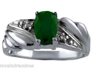 Rylos 14k White Gold Ring Emerald & Diamond 7X5MM Gemstone May Birthstone - Picture 1 of 6