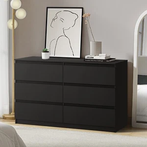 Oikiture 6 Chest of Drawers Lowboy Storage Cabinet Dresser Table Bedroom Black - Picture 1 of 10