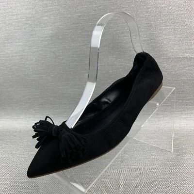 J. Zapatos sin cordones Crew Flats de cuero negro gamuza punta puntiaguda borla talla 7,5 M Foto 1 de 4