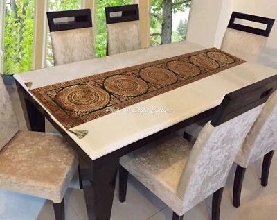 Mesa Corredor Brocado Decorativo Jacquard Negro Mandala Borla Larga Cubierta de Mesa Foto 1 de 4