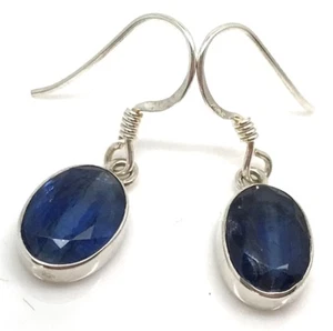 Kyanite drop earrings oval solid Sterling silver, faceted, new, slight defect. - Picture 1 of 7