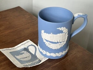 TAZA VINTAGE DE MADERA DE CUÑA azul jaspe PALACIO DE BUCKINGHAM Navidad 1979 - Imagen 1 de 9