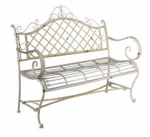 Antique White Metal Art Nouveau Garden Bench with Patio Ornaments Seat New - Picture 1 of 6