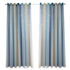 Curtain Blackout Star Curtains Bedroom Living Room Double Layer Windows Drapes - Picture 1 of 16