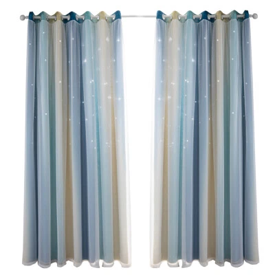 Curtain Blackout Star Curtains Bedroom Living Room Double Layer Windows Drapes - Image 1 of 4