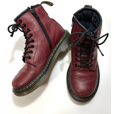 Dr Doc Martens 1460 J Lace Up Side Zip AW004 Red Leather Boots Kids Size 13 - Image 1 of 4