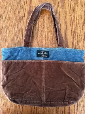 Ralph Lauren Polo Denim Brown Velour Tote Purse Handbag - Image 1 of 4