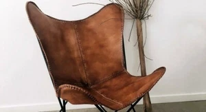 Retro Handmade Indian Cow Leather Butterfly Chair Handmade Chair {Only Cover} - Picture 1 of 9