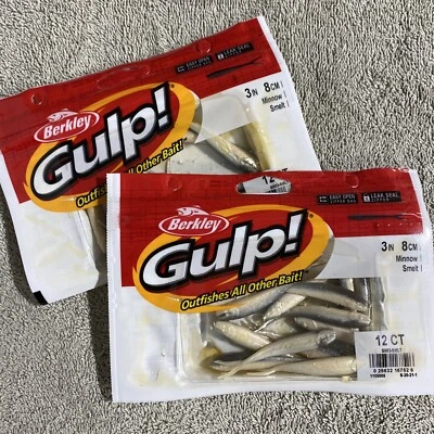 (2) Berkley Gulp Fishing Baits 3" Split Tail Minnow Smelt Color - FAST SHIPPING! - Image 1 of 4