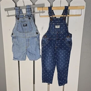 Oshkosh Bgosh 2T Toddler Conductor Stripe Shortalls Polka Dot Overalls Vestbak  - Picture 1 of 9