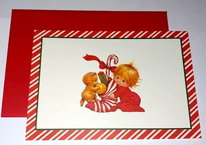 RUTH MOREHEAD Drawing Board Christmas Card CHILD & KITTEN candy cane UNused LG - Picture 1 of 7